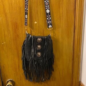 Skully Black Fringe Crossbody Bag